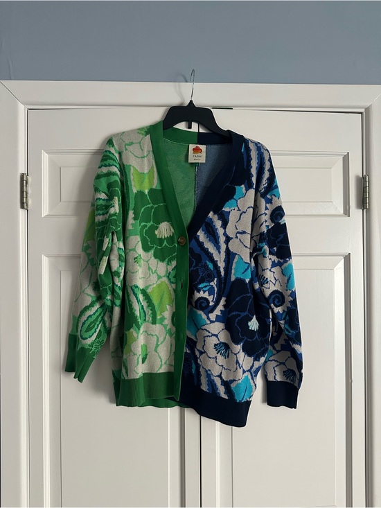 FARM Rio Sweaters - FARM Rio Two-Tone Patchwork Floral Cardigan - Green & Blue